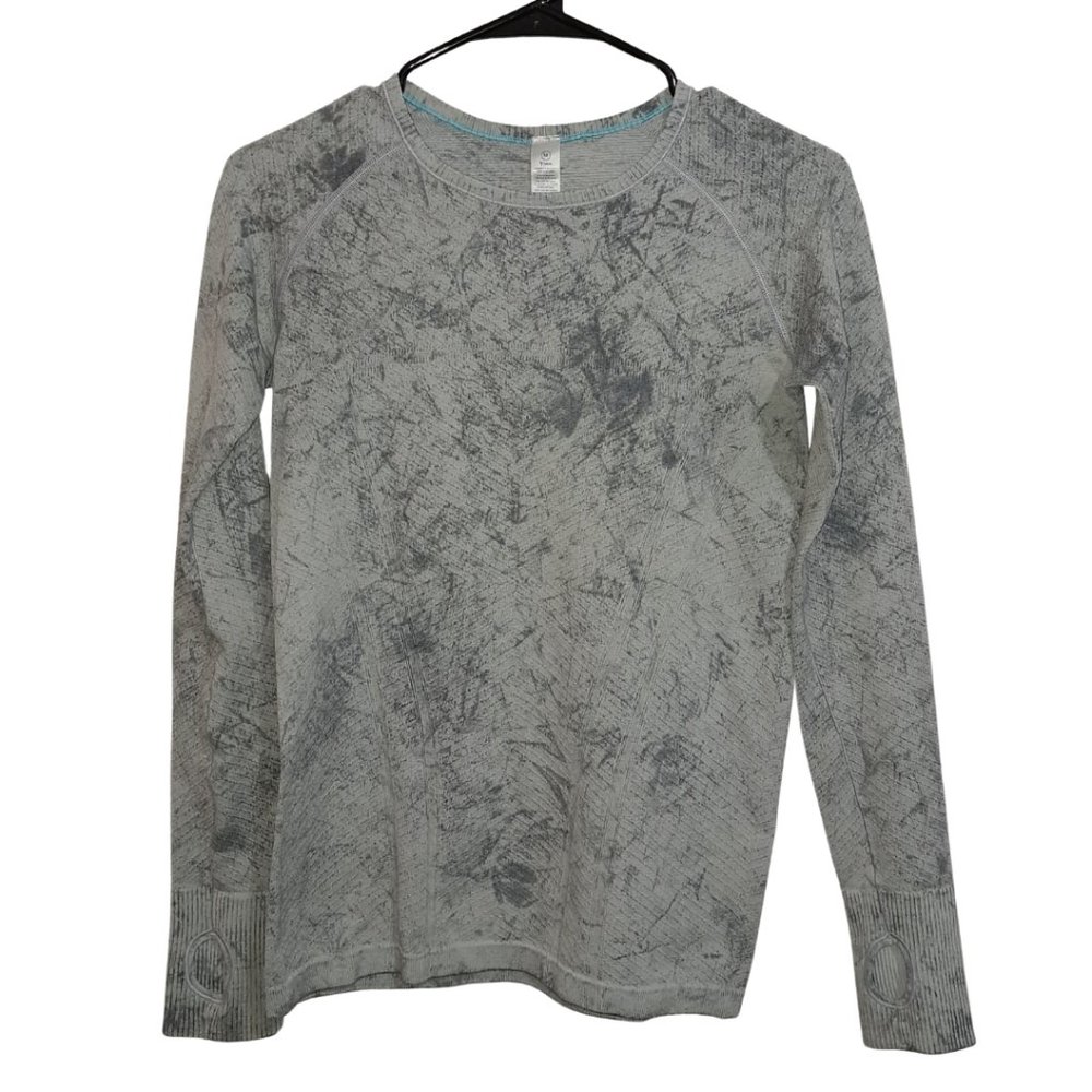 Ivivva Lululemon Fly Tech Long Sleeve Tee Gray Tie Dye Girls Size 14